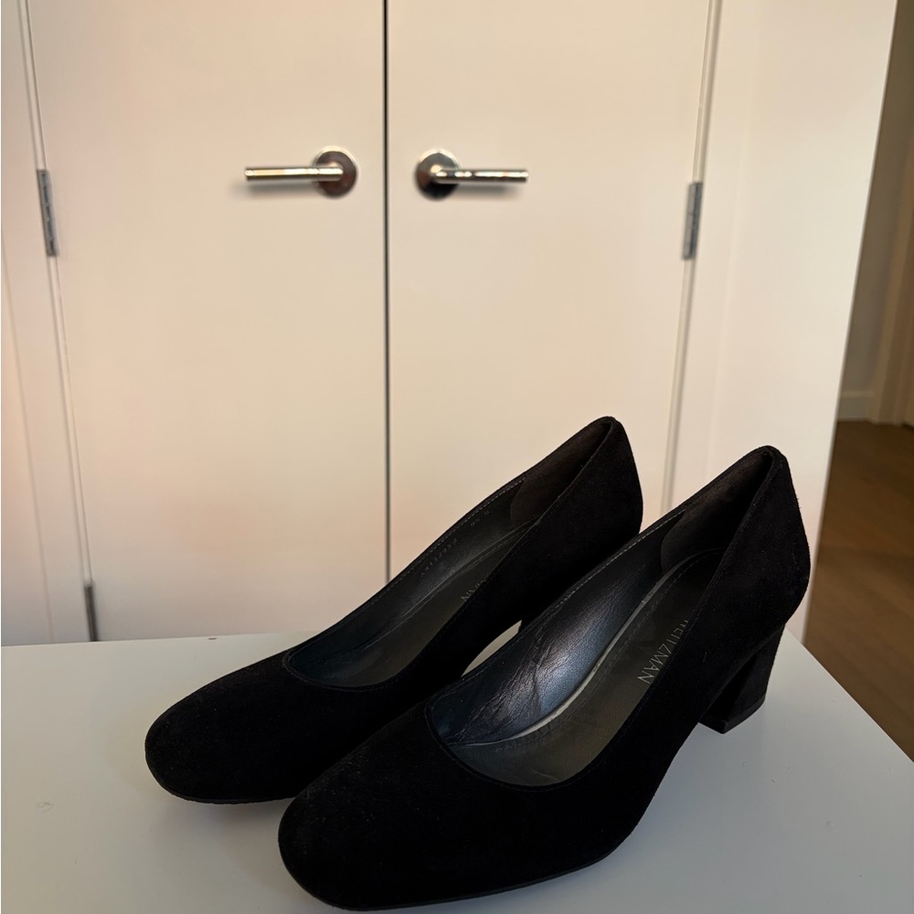 Stuart Weitzman Black Suede Block Heel Pumps - Picture 2 of 3